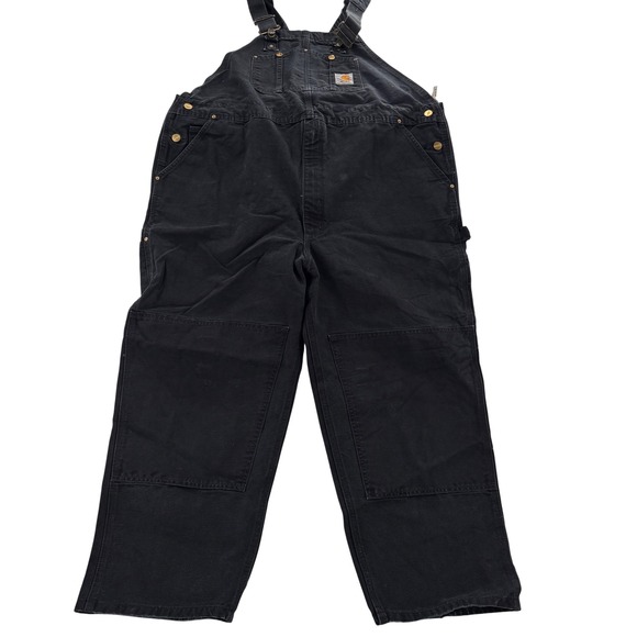 Carhartt Other - Carhartt R01 BLK Black Duck Bib Overalls Mens 46x30 Double Knee Workwear Pants